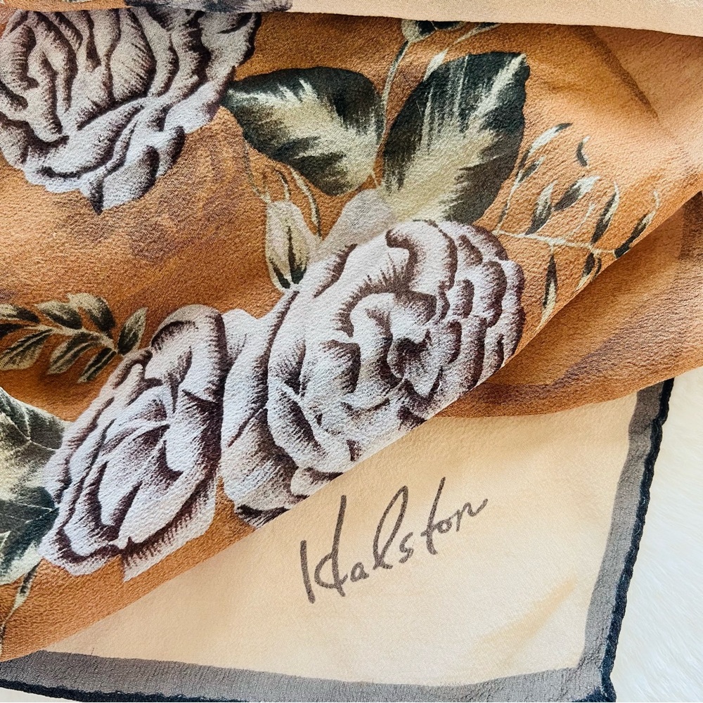 Halston Heritage Floral Rose Print Scarf in Camel, Cream, Olive